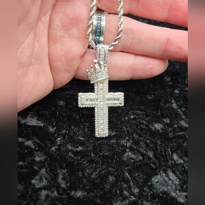 SILVER King Bling Cross With CZ Accents Plus 24"×2mm Necklace...25230